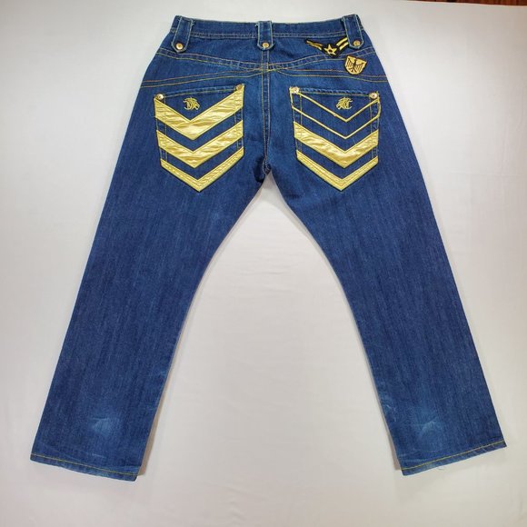 Clench Jeans Mens 36x32 Blue Denim Baggy Straight Leg Patchwork Grunge Vintage - Picture 10 of 16